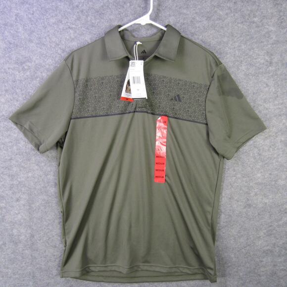Adidas Polo Shirt Mens Medium Green Golf Performance Floral Band Short Sleeve - Picture 1 of 8